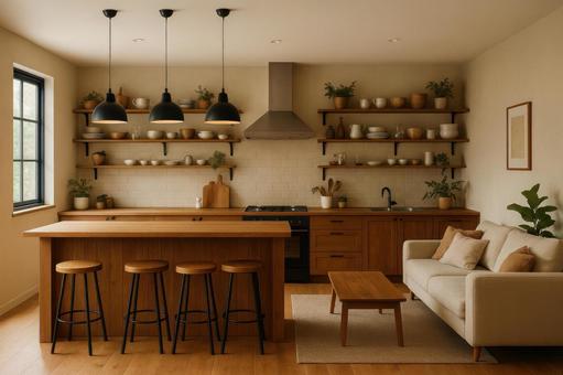 カフェ風キッチンの家の写真
