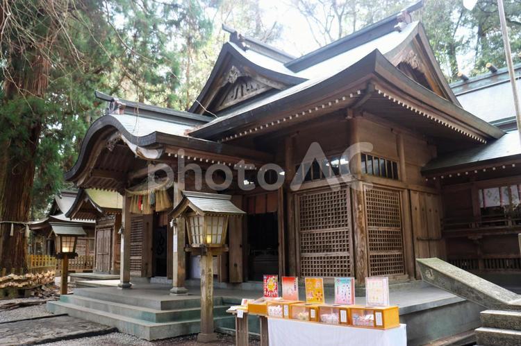 高千穂神社の拝殿、宮崎県高千穂町 高千穂神社,神楽殿,高千穂皇神の写真素材