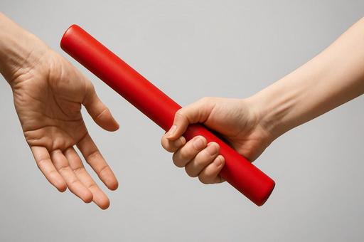 リレーのバトンを受け渡す手元の瞬間・協力 リレーのバトンを受け渡す手元の瞬間・協力の写真