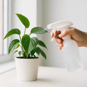 観葉植物に霧吹き 観葉植物に霧吹きの写真