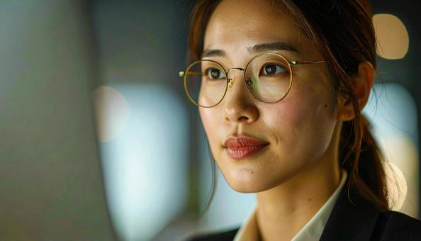 PC仕事をする日本人女性の写真