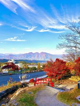 伊香保温泉の秋の紅葉の風景写真素材3 紅葉,秋,橋の写真素材