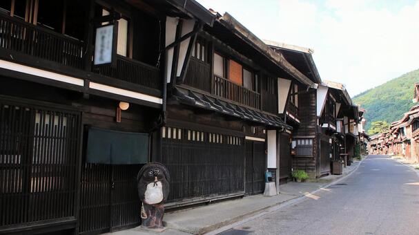 夏の早朝の奈良井宿 奈良井宿,夏,宿場町の写真素材