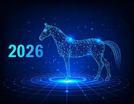 2026年サイバーネオン風な馬の年賀素材 2026年サイバーネオン風な馬の年賀素材の写真