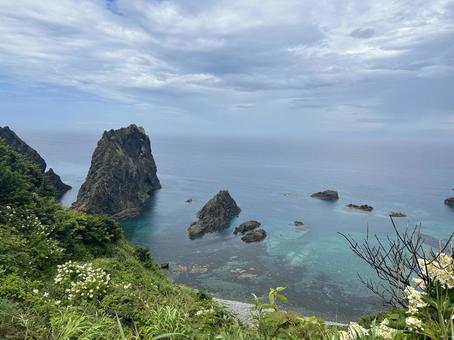Photo, island on the coast, sea, shakotan peninsula, 