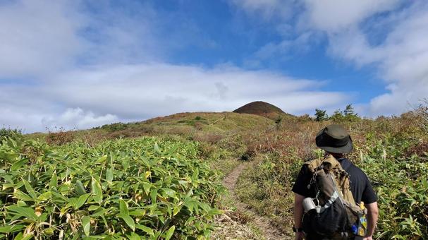 紅葉の登山道を歩く登山者 紅葉の登山道を歩く登山者 登山,縦走,登山者の写真素材
