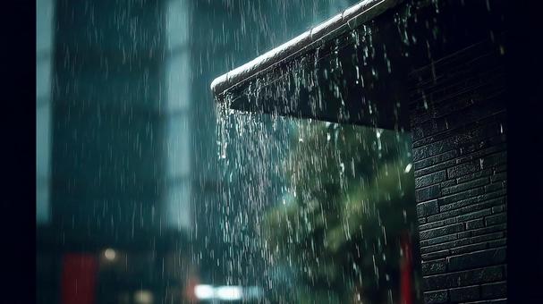 水しぶきを上げる雨樋のクローズアップの写真