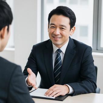 面談でアドバイスする中堅社員ビジネスマン 面談でアドバイスする中堅社員ビジネスマンの写真