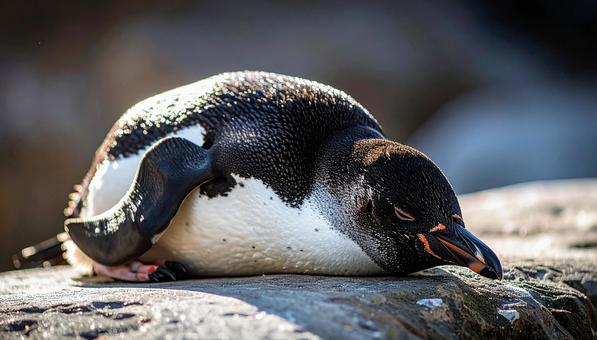 昼寝するペンギンの横顔 昼寝するペンギンの横顔の写真