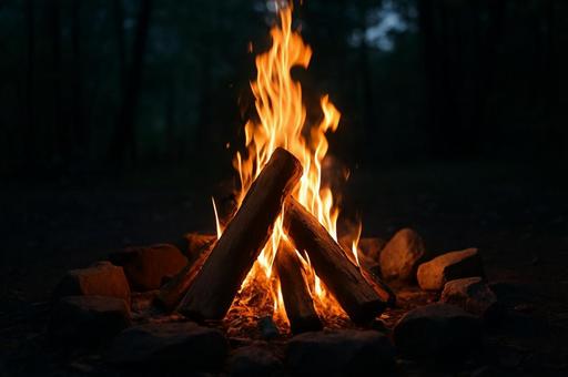 夜の森の焚き火 夜の森の焚き火の写真