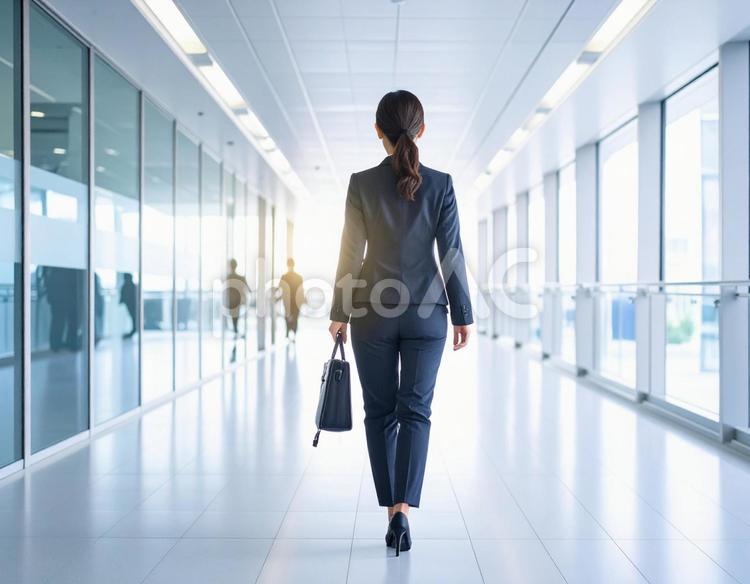 明るいオフィスを歩く女性の後ろ姿③ 人物,女性,olの写真素材