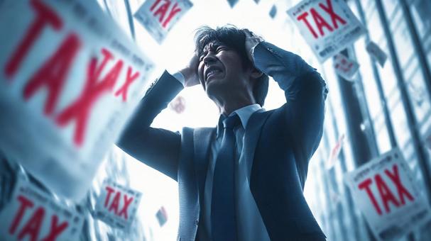 税金の請求書に苦しむ日本人ビジネスマン6 税金の請求書に苦しむ日本人ビジネスマン6の写真