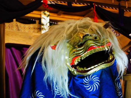 獅子舞 獅子舞,年賀状,鐘の写真素材