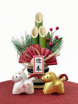 年賀状素材・干支・午年・門松 年賀状,年賀状素材,干支の写真素材