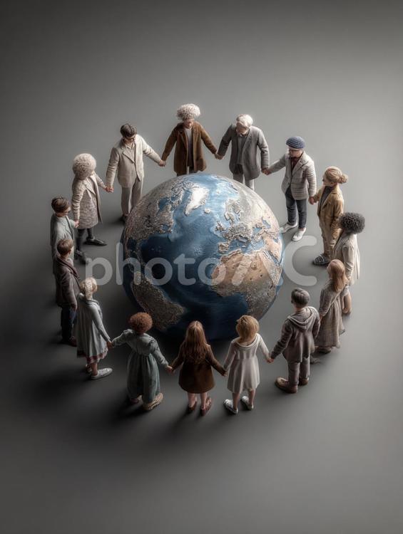 多文化共生をイメージさせる地球と人々 地球,人々,グローバルの写真素材