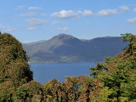 中島からの洞爺湖 風景,自然,木の写真素材