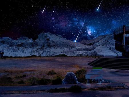 石灰岩と流星群 石灰岩と流星群 流れ星,流星群,天の川の写真素材