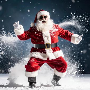 サングラスをかけたサンタクロースが踊るの写真