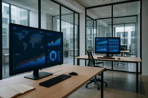 フィンテック企業のオフィスと分析モニター フィンテック企業のオフィスと分析モニターの写真