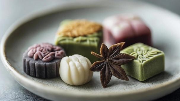 現代的な和菓子のクローズアップ 現代的な和菓子のクローズアップの写真
