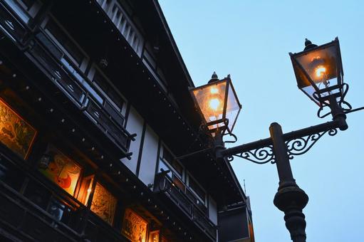 銀山温泉の街頭 銀山温泉,温泉街,尾花沢市の写真素材