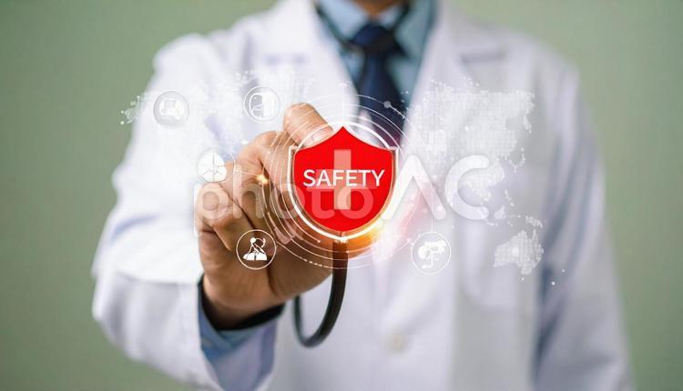 安全な医療　SAFETYと書かれた聴診器 聴診器,安全,クリニックの写真素材
