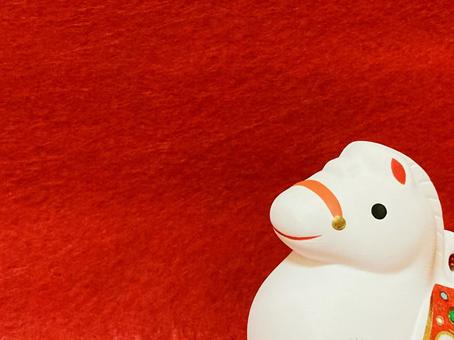 午年 年賀状,干支,赤の写真素材