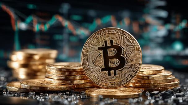 A realistic image of the virtual currency Bitcoin, bit coin, virtual currency, encryption currency, JPG