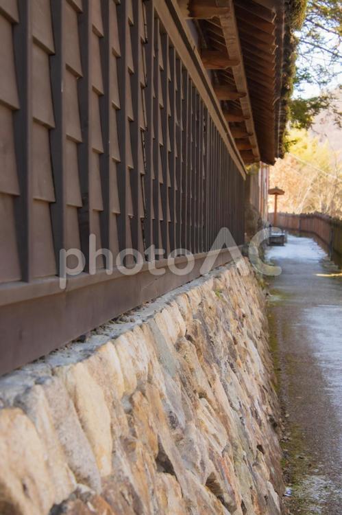 石垣と木の壁 石垣,城,桜の写真素材