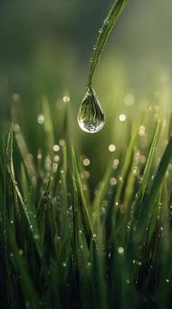 草の葉に宿る透明な水滴のきらめき 草の葉に宿る透明な水滴のきらめきの写真