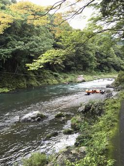 川遊び 川,木々,自然の写真素材