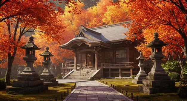 秋の紅葉 静かで穏やかな日本の古寺 秋の紅葉 静かで穏やかな日本の古寺の写真