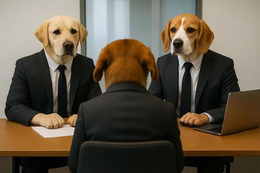 面接をする犬 面接をする犬の写真