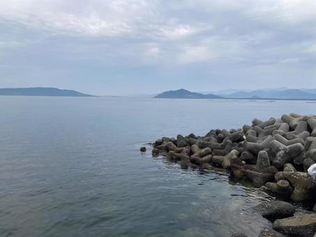 海 海 海,磯釣り,磯の写真素材