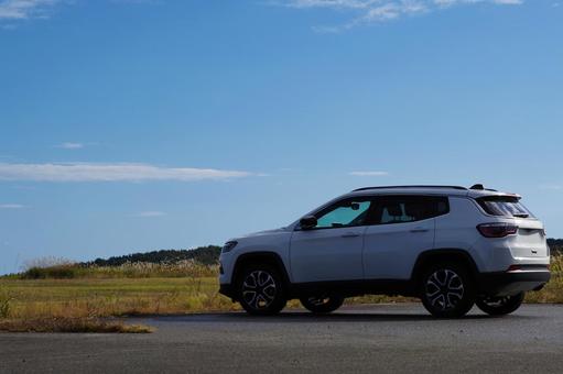 車と青空 suv,青空,芝生の写真素材