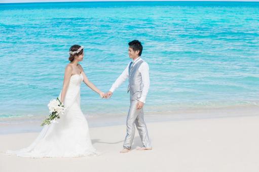 ブライダル 海 ウェディング 歩く ブライダル 海 ウェディング 歩く 新婦,ウエディング,海の写真素材