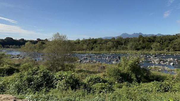 群馬 利根川と自然 自然,川,青空の写真素材
