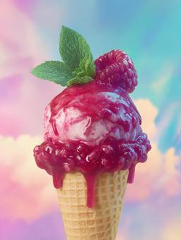 見た目も美しいラズベリーアイスのデザート 見た目も美しいラズベリーアイスのデザートの写真