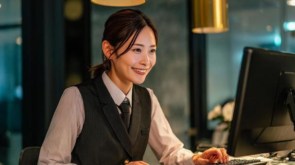 制服姿で働く女性銀行員のポートレート 制服姿で働く女性銀行員のポートレートの写真