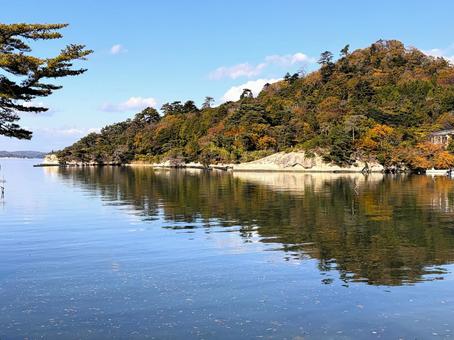11月の海 紅葉,海,鏡の写真素材