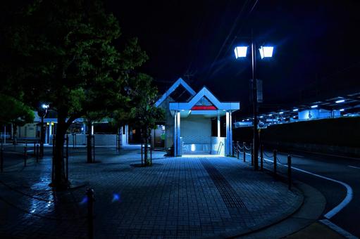 街灯に照らされる夜の駅前入口 街灯に照らされる夜の駅前入口 夜景,駅入り口,夜の風景の写真素材