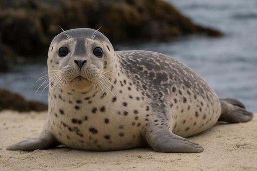 砂浜に横たわるアザラシ 砂浜に横たわるアザラシの写真