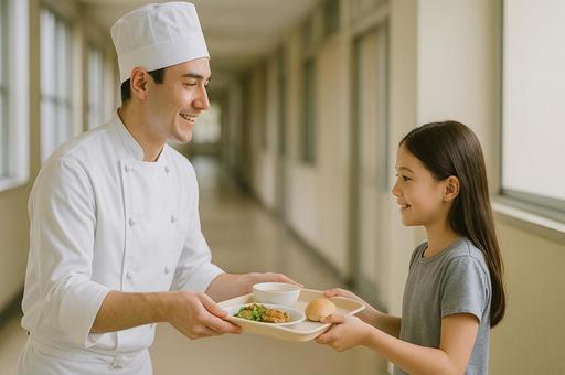 給食の手渡しの写真