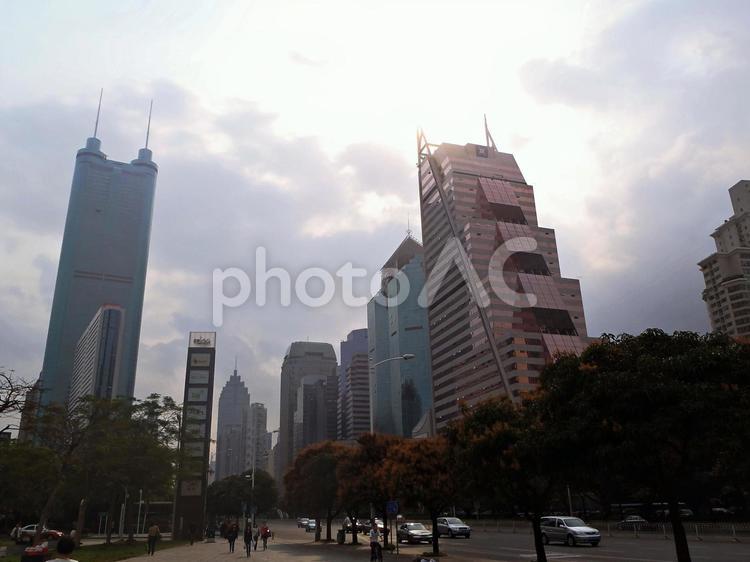 中国　深圳の街並み ビル,高層建築,街並みの写真素材