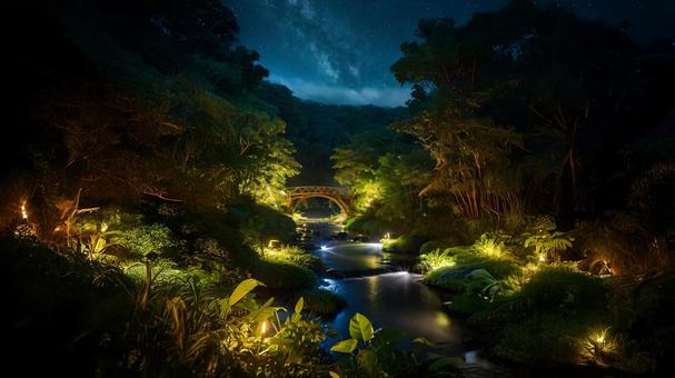 ライトアップされた密林のジャングル ライトアップされた密林のジャングルの写真