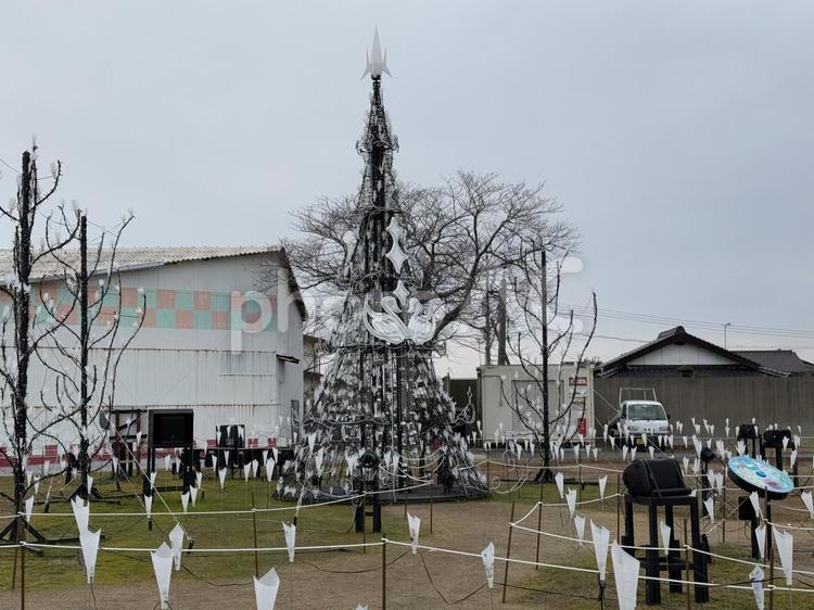 ときわ公園の光るオブジェ ロケーション,道,ときわ公園の写真素材