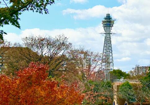 【大阪府】天王寺公園から望む通天閣 大阪府,大阪市,天王寺の写真素材