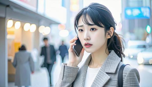 困った表情で電話する若者 困った表情で電話する若者の写真