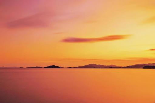 Calm sunset over the Seto Inland Sea, JPG