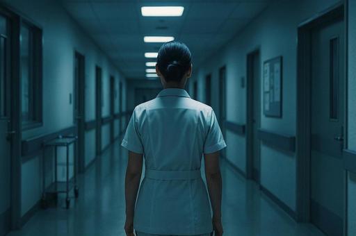 夜の巡回をする看護師 夜の巡回をする看護師の写真